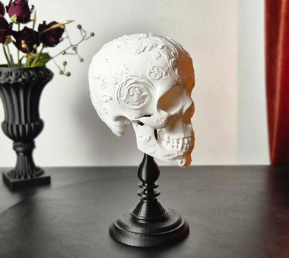 Gothic Baroque Victorian Filigree Human Skull Replica, Black Skull, White Skull, Gold Skull, Silver Skull, 3D-PRINTED