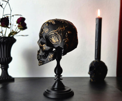 Gothic Baroque Victorian Filigree Human Skull Replica, Black Skull, White Skull, Gold Skull, Silver Skull, 3D-PRINTED