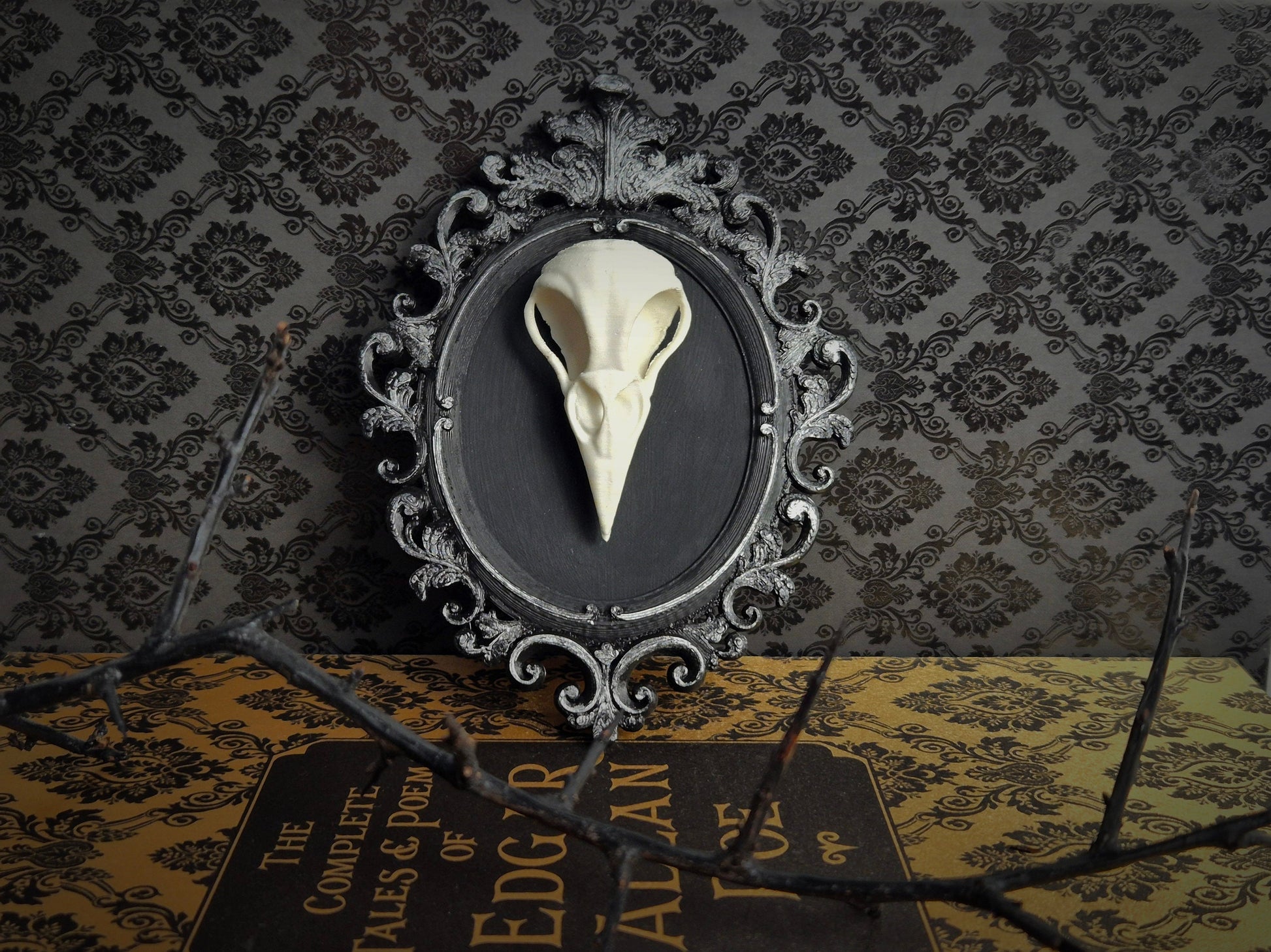 Gothic Victorian Raven Skull Frame "Edgar"