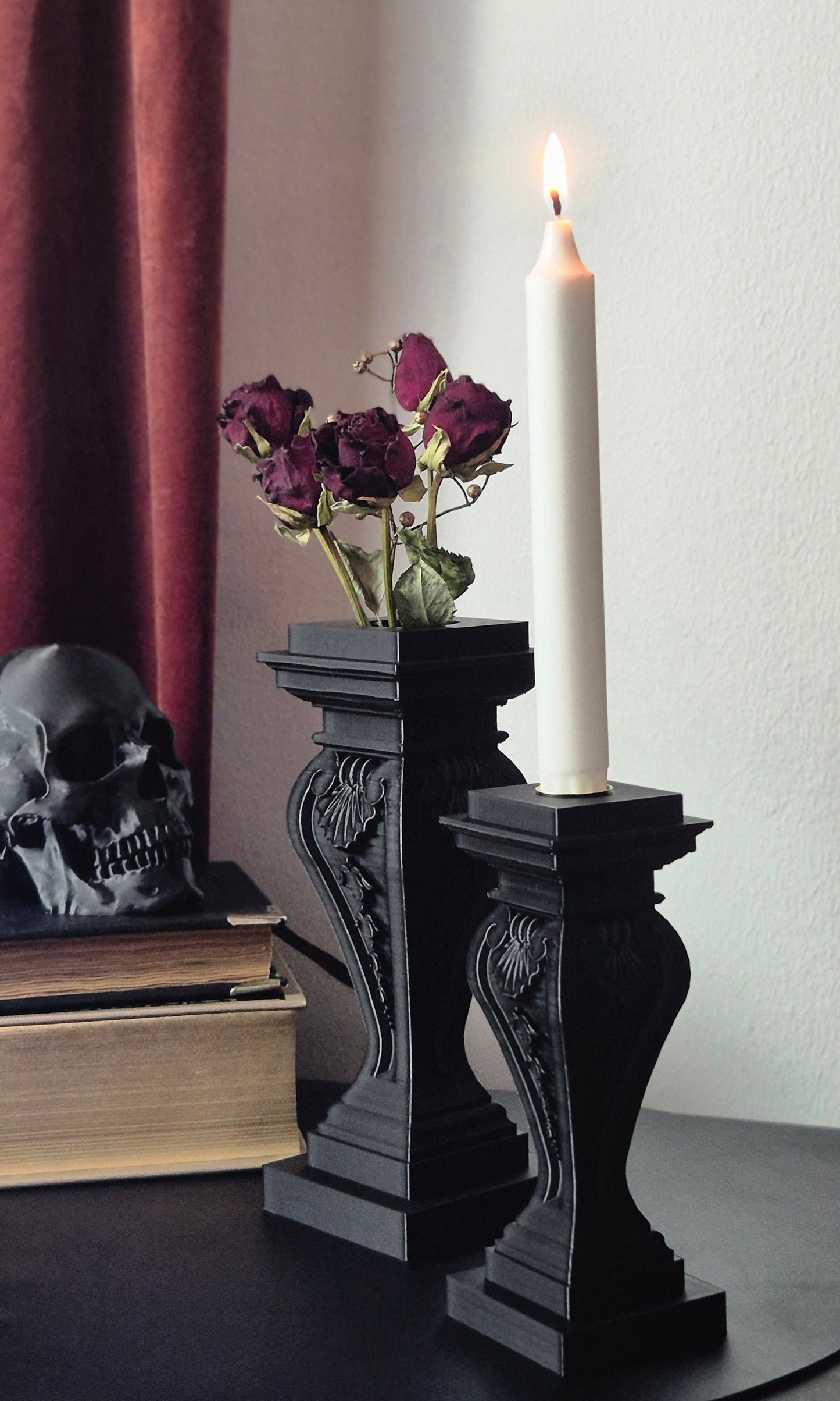 Set of Gothic Vase and Candle Holders "Twilight Duo"