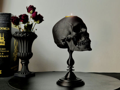 Tealight Candle Holder, Black or White Realistic Replica Human Skull Tealight Candle Holder with Plinth Handmade, Gift for Goth, 3D-PRINTED