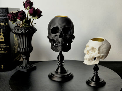 Tealight Candle Holder, Black or White Realistic Replica Human Skull Tealight Candle Holder with Plinth Handmade, Gift for Goth, 3D-PRINTED