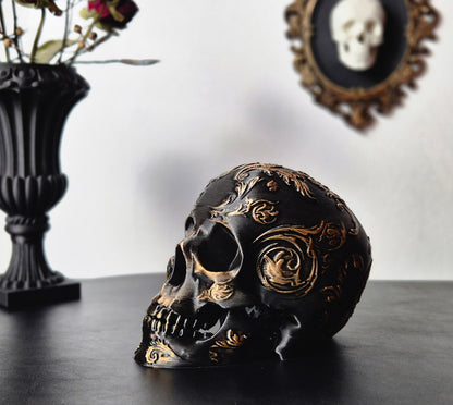 Gothic Baroque Victorian Filigree Skull Replica, Black Human Skull, White Skull, Gold Skull, Silver Skull, Gift for Goth, 3D-PRINTED