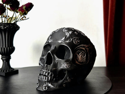 Gothic Baroque Victorian Filigree Skull Replica, Black Human Skull, White Skull, Gold Skull, Silver Skull, Gift for Goth, 3D-PRINTED