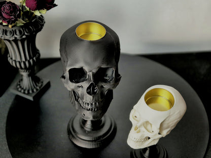 Tealight Candle Holder, Black or White Realistic Replica Human Skull Tealight Candle Holder with Plinth Handmade, Gift for Goth, 3D-PRINTED