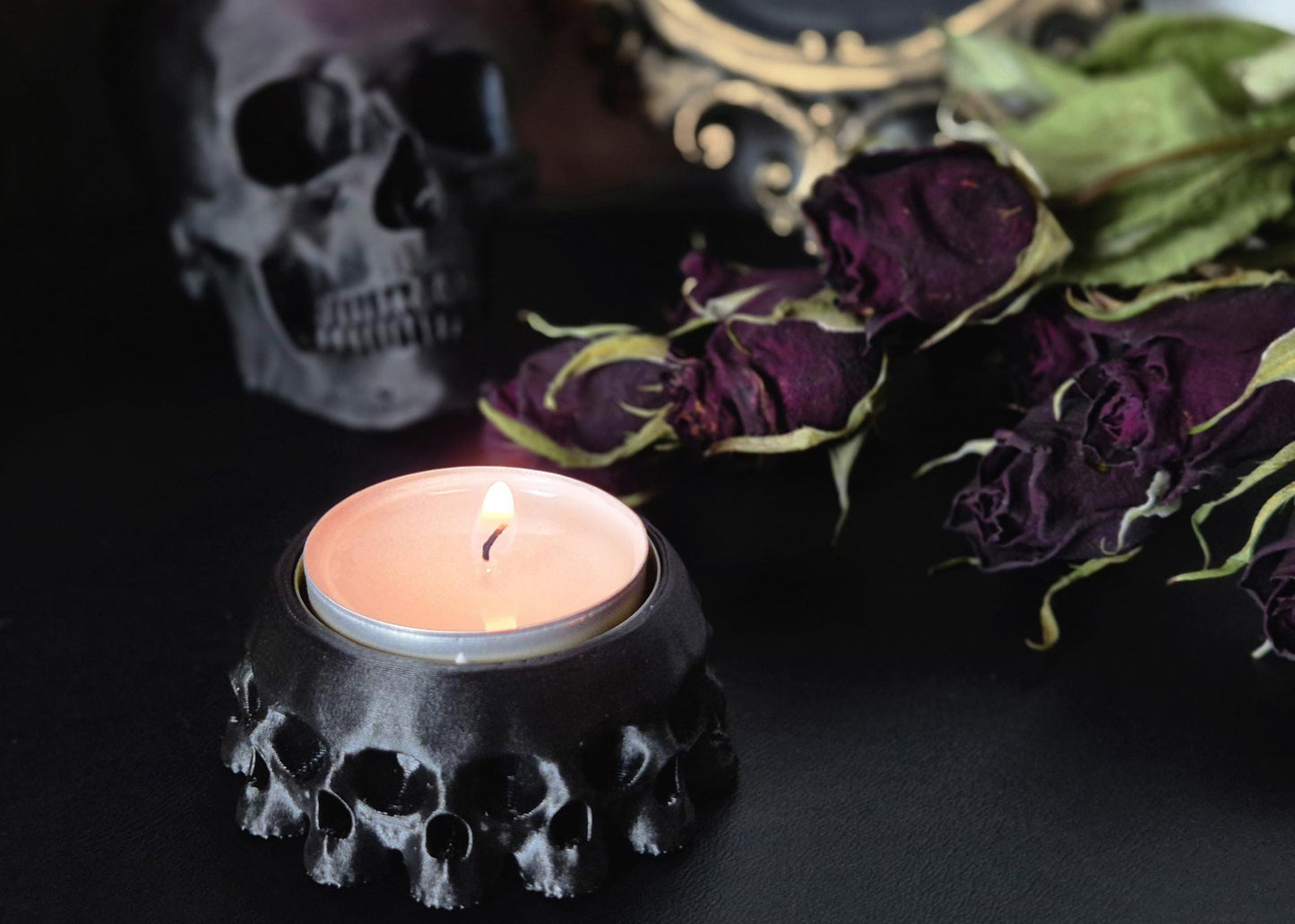 Gothic Tea Light Candle Holder "13 Skulls", Skull Candle Holder, Gothic Skull Tealight Candle Holder, Goth Gift, 3D-PRINTED