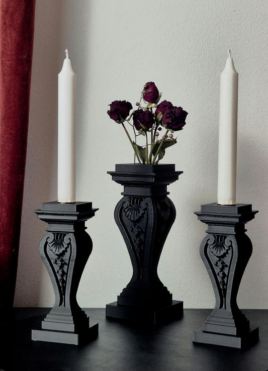 Set of Gothic Vase and Candle Holders "Twilight Duo"