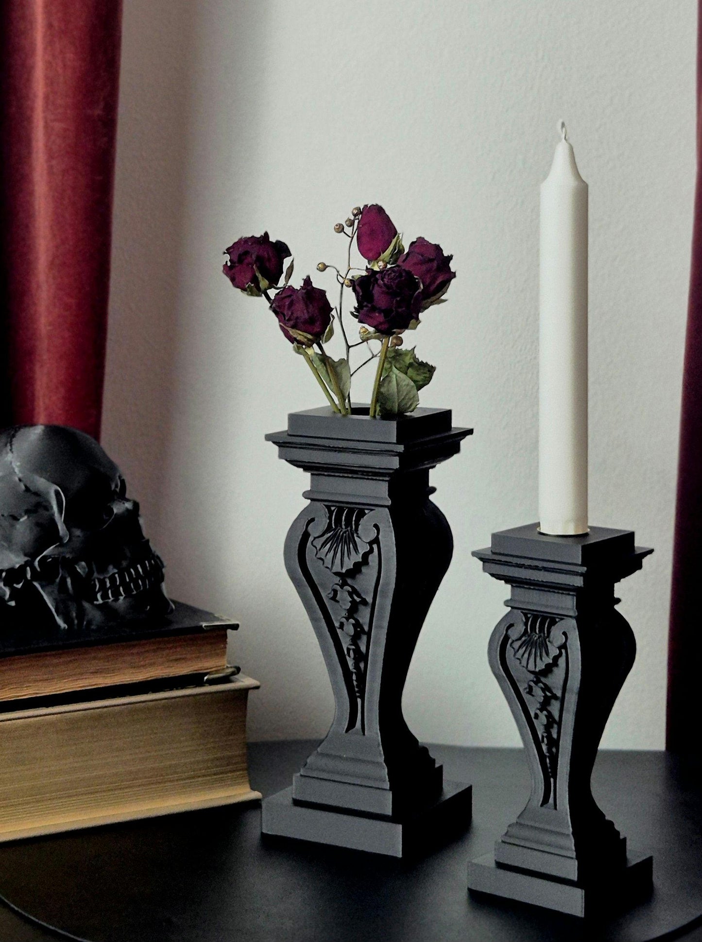 Set of Gothic Vase and Candle Holders "Twilight Duo"