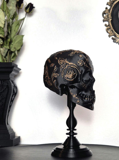 Gothic Baroque Victorian Filigree Human Skull Replica, Black Skull, White Skull, Gold Skull, Silver Skull, 3D-PRINTED