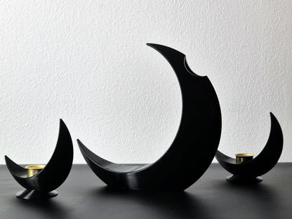 Set of Lunar Vase + 2 Lunar Candle holder | Crescent Moon Vase, Moon Phases Decor, Moon Home Decor, Flower Vase, Moon Phase Gift, Handmade