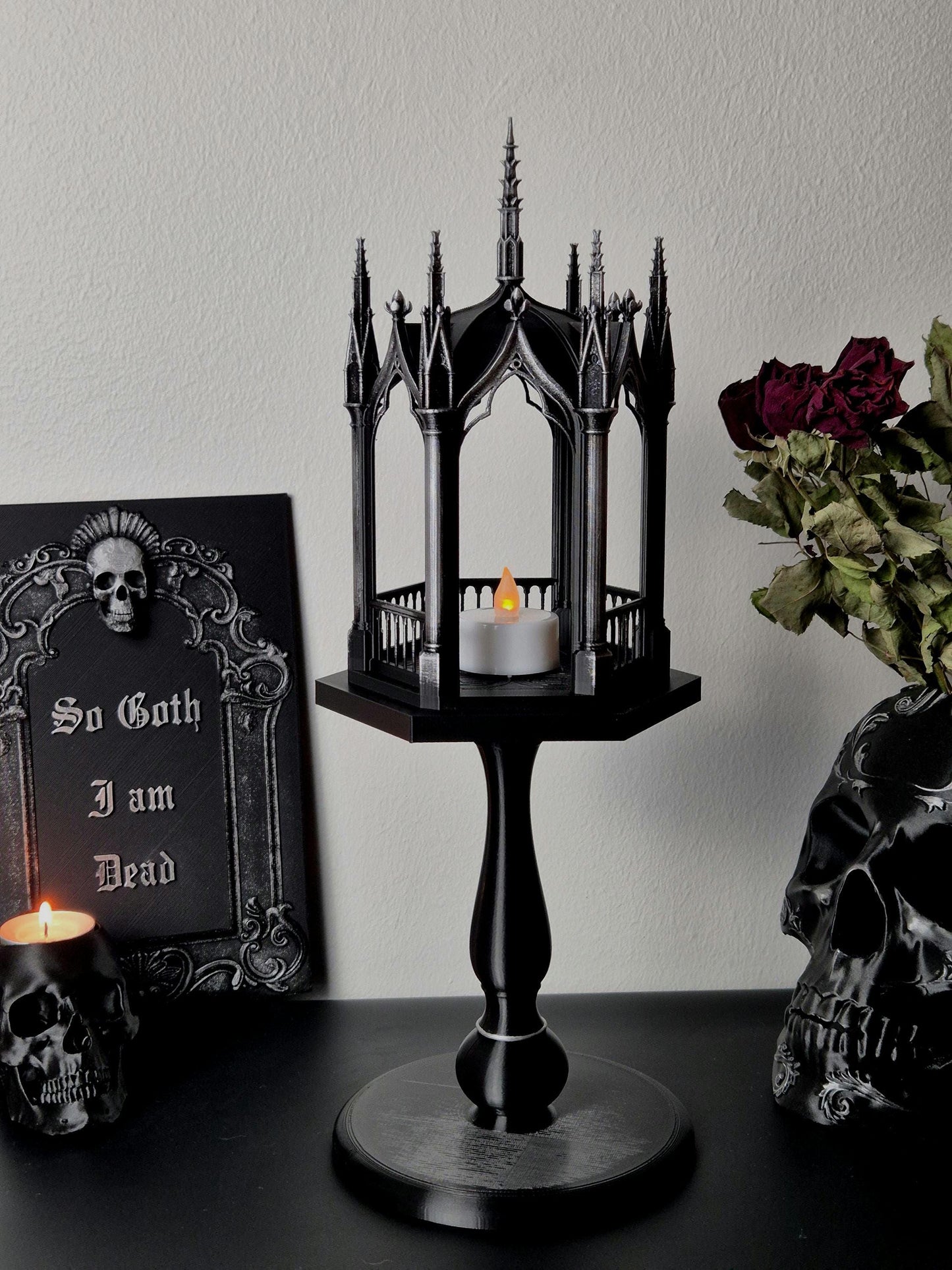 Gothic Tealight Holder "Tristessa" with Detachable Stand