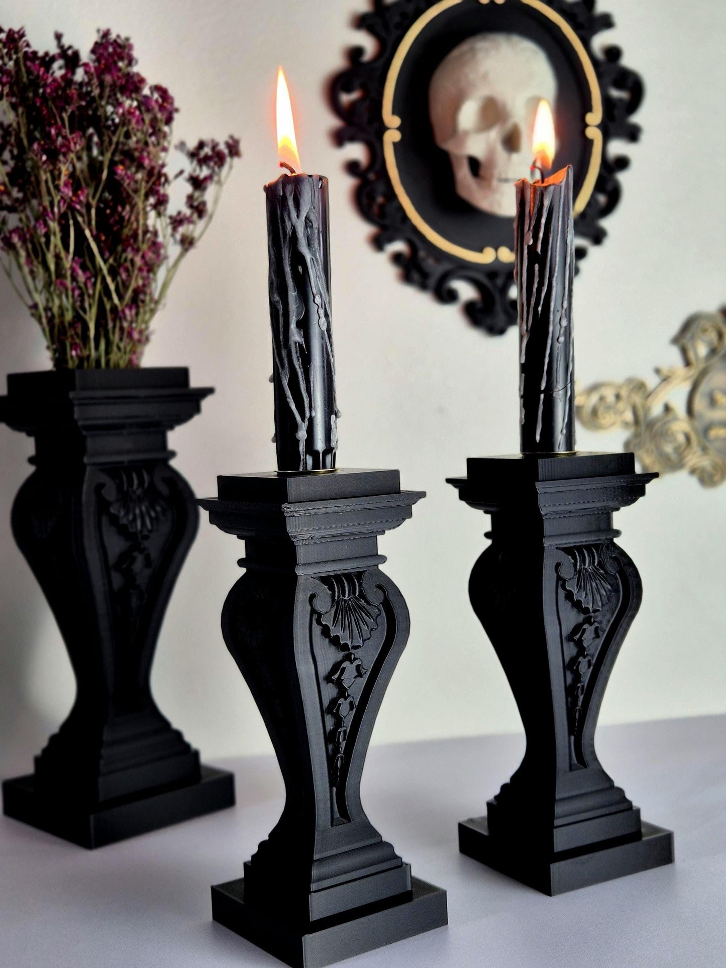 Gothic Candle Holder, 3D Printed Decor, Dark Victorian Home Accent, Witchy Candle Stand, Nocturne’s Embrace