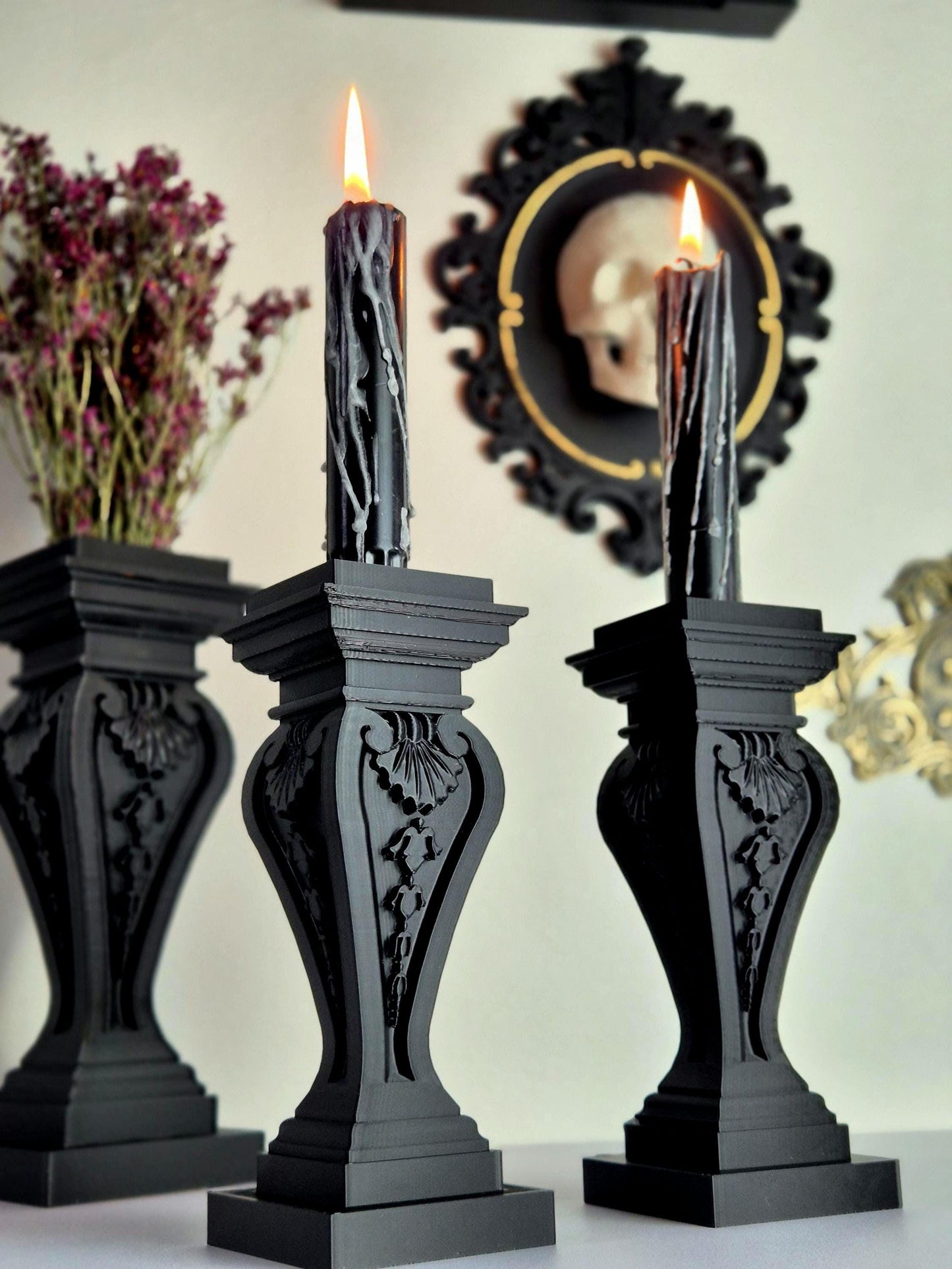Gothic Candle Holder, 3D Printed Decor, Dark Victorian Home Accent, Witchy Candle Stand, Nocturne’s Embrace