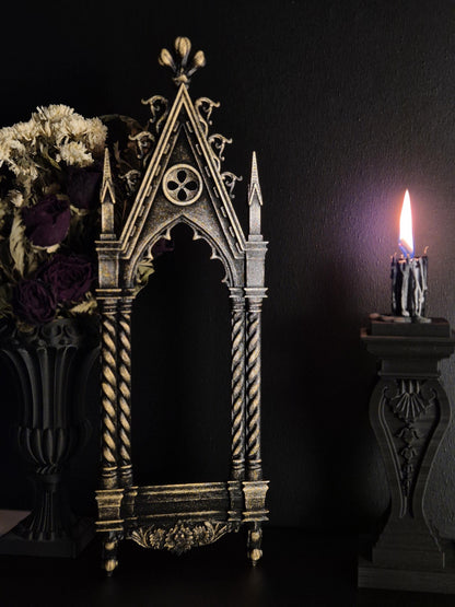 Gothic Cathedral Arch Wall Frame – 3D Printed Window Frame | Gothic Decor, Black or Hand Painted Gold/Silver | Gothic Revival Shelf Accent