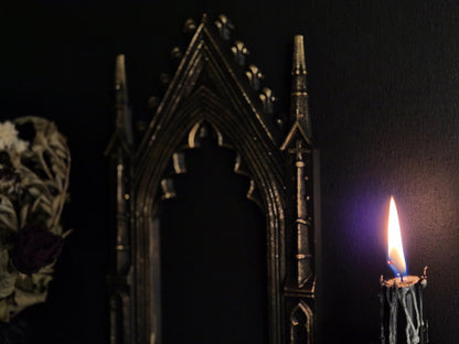 Gothic Cathedral Arch Wall Frame – 3D Printed Window Frame | Gothic Decor, Black or Hand Painted Gold/Silver | Gothic Revival Shelf Accent