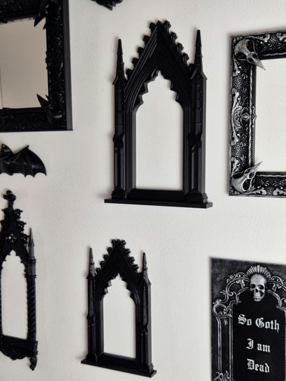 Gothic Cathedral Arch Wall Frame – 3D Printed Window Frame | Gothic Decor, Black or Hand Painted Gold/Silver | Gothic Revival Shelf Accent