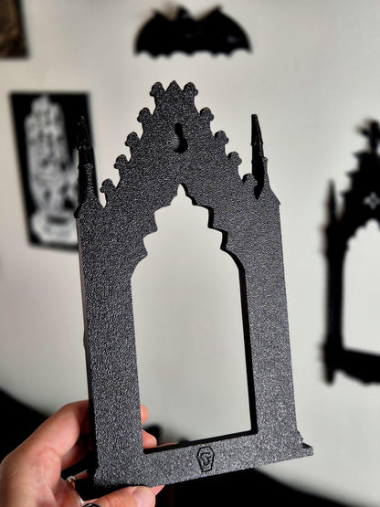 Gothic Cathedral Arch Wall Frame – 3D Printed Window Frame | Gothic Decor, Black or Hand Painted Gold/Silver | Gothic Revival Shelf Accent