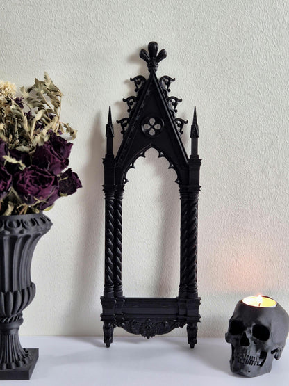 Gothic Cathedral Arch Wall Frame – 3D Printed Window Frame | Gothic Decor, Black or Hand Painted Gold/Silver | Gothic Revival Shelf Accent