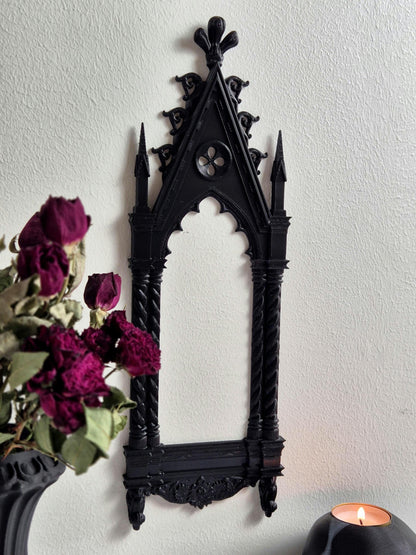 Gothic Cathedral Arch Wall Frame – 3D Printed Window Frame | Gothic Decor, Black or Hand Painted Gold/Silver | Gothic Revival Shelf Accent