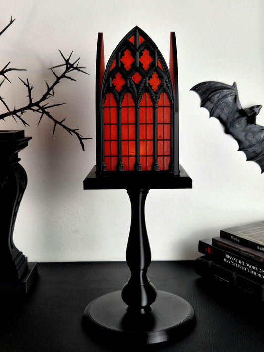 Gothic Lantern “Santa Sangre” – 3D Printed Tealight Holder with Detachable Stand, Medieval Decor, Dark Gothic Home Accent