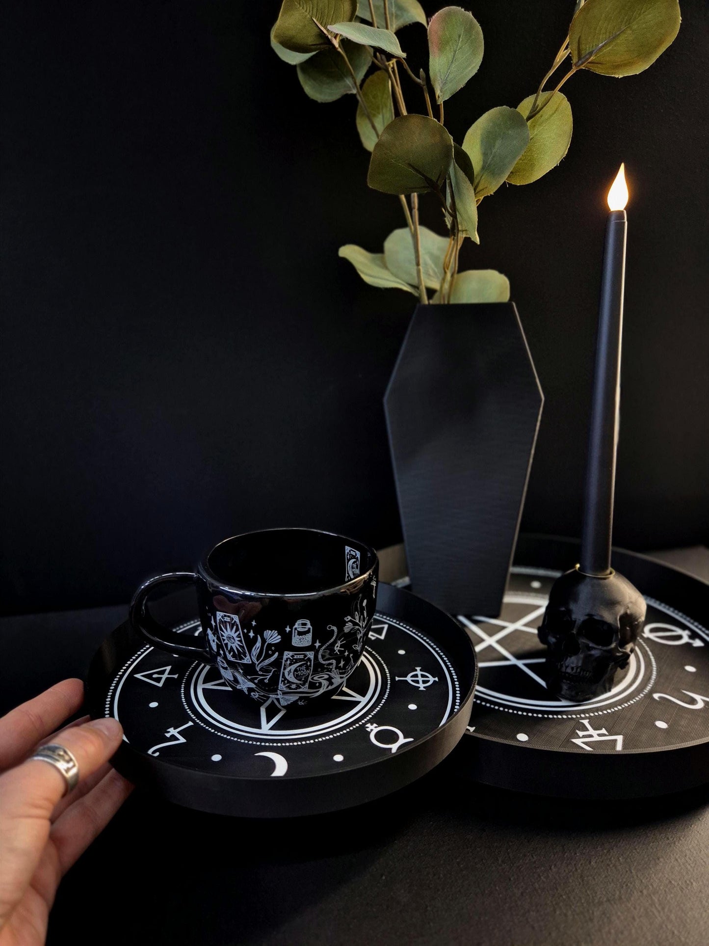 Gothic Pentagram Tray with Occult Symbols