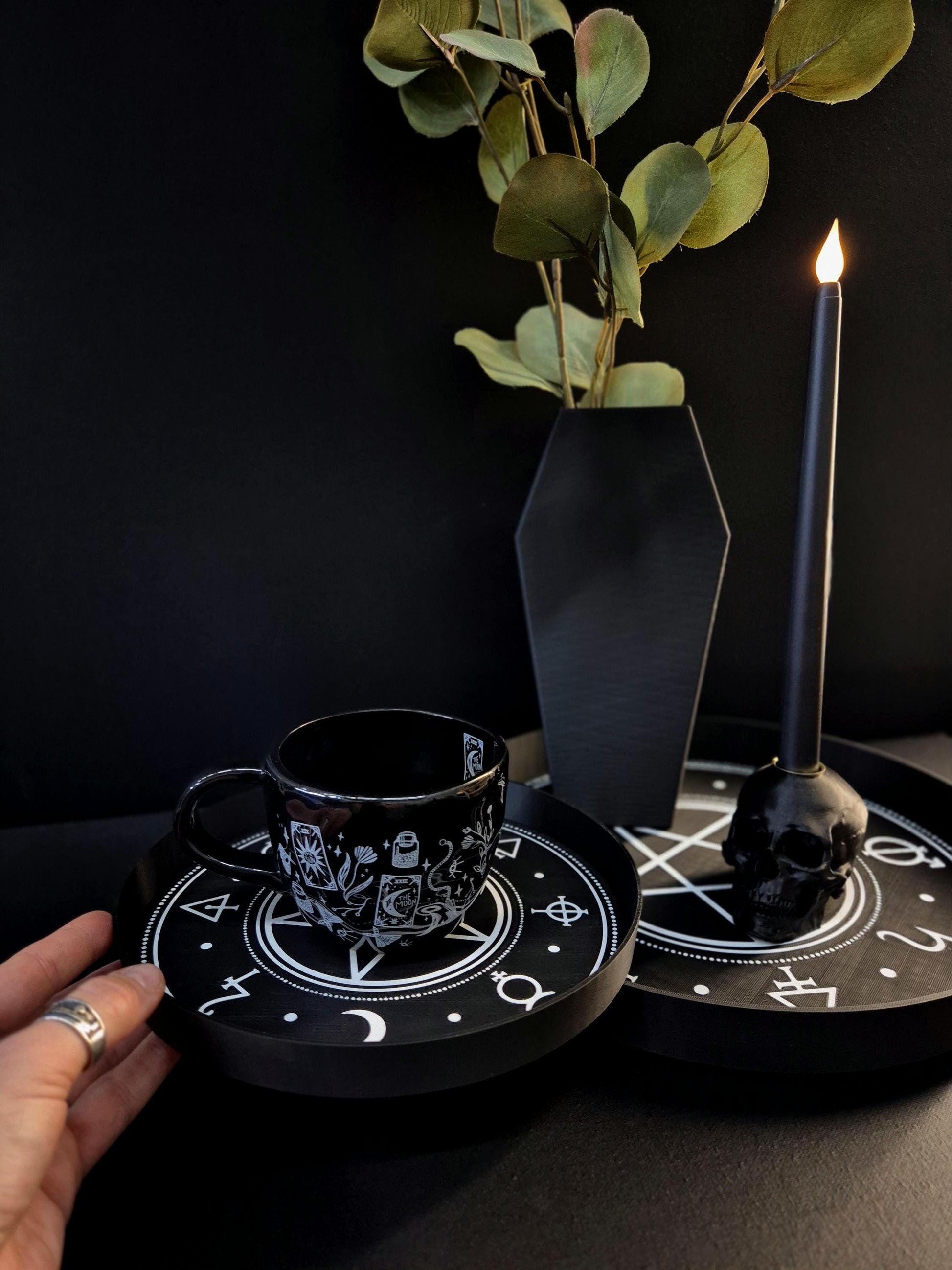 Gothic Pentagram Tray with Occult Symbols