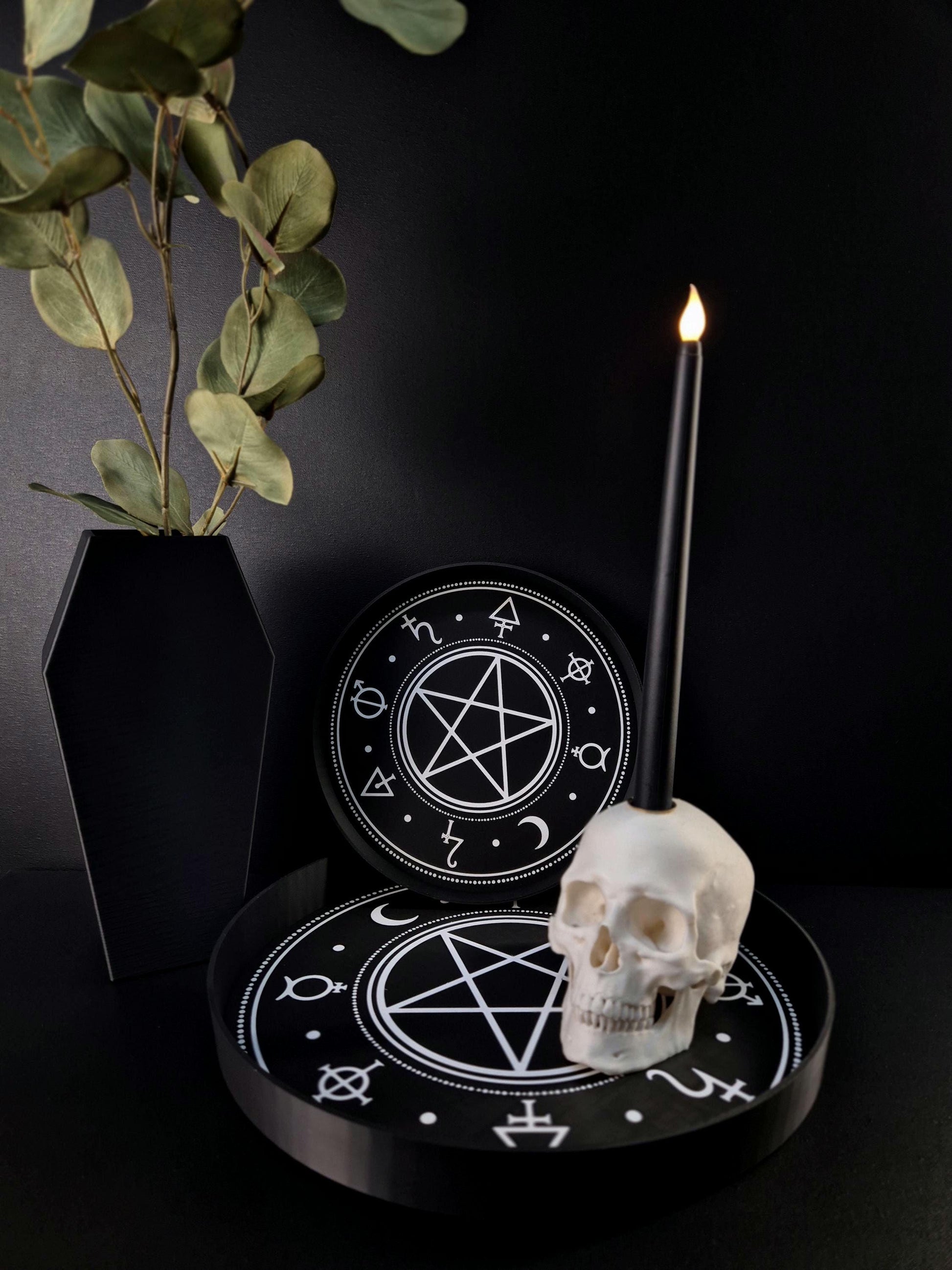 Gothic Pentagram Tray with Occult Symbols