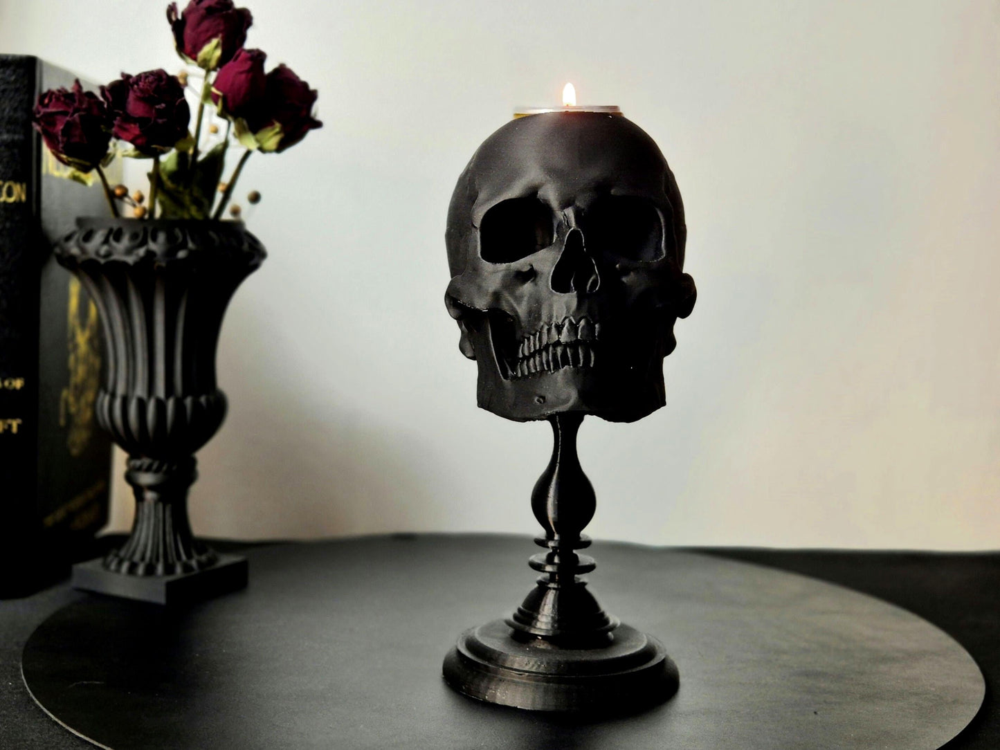 Skull Tealight Candle Holder with Detachable Plinth "Nox"