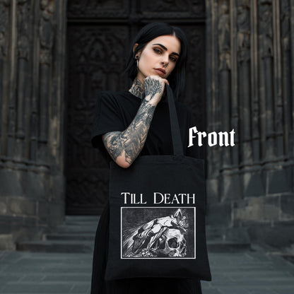 Gothic Tote Bag “Till Death” – Dark Academia Cotton Tote with Vintage Art Print– Victorian Macabre Canvas Bag – Gothic Gift
