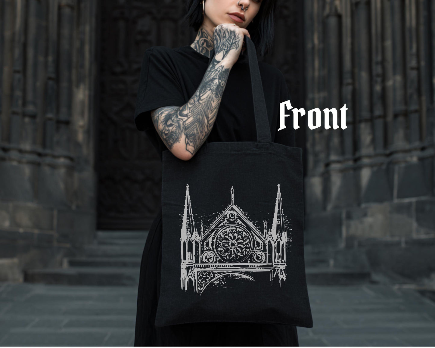 Cathedral Tote Bag – Gothic Architecture Canvas Tote – Minimal Dark Aesthetic Bag – Architectural Art Print