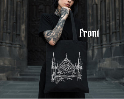 Cathedral Tote Bag – Gothic Architecture Canvas Tote – Minimal Dark Aesthetic Bag – Architectural Art Print