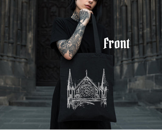 Cathedral Tote Bag – Gothic Architecture Canvas Tote – Minimal Dark Aesthetic Bag – Architectural Art Print