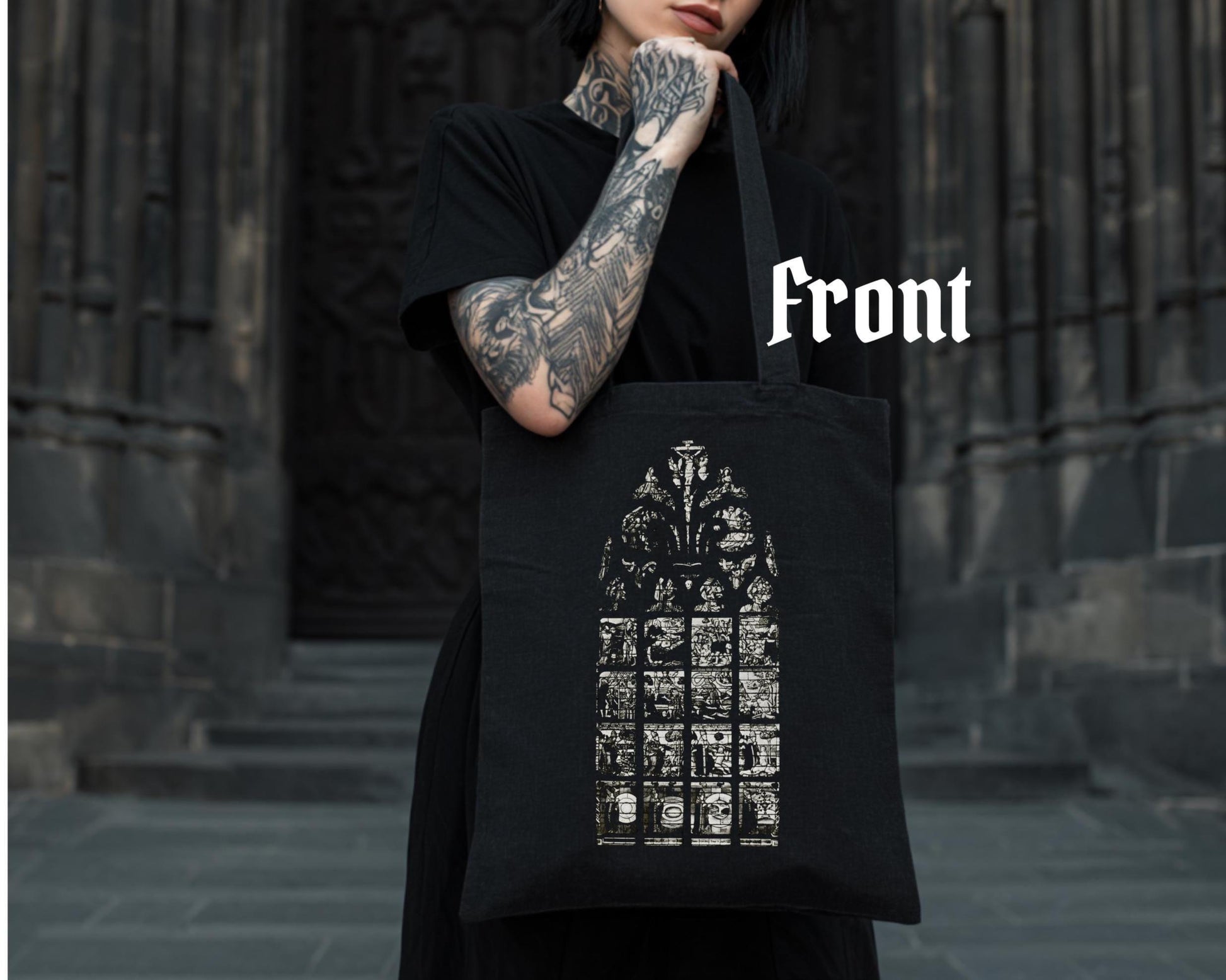 Cathedral Arch Tote Bag V3 – Gothic Architecture Canvas Tote – Dark Aesthetic Bag – Architectural Art Print