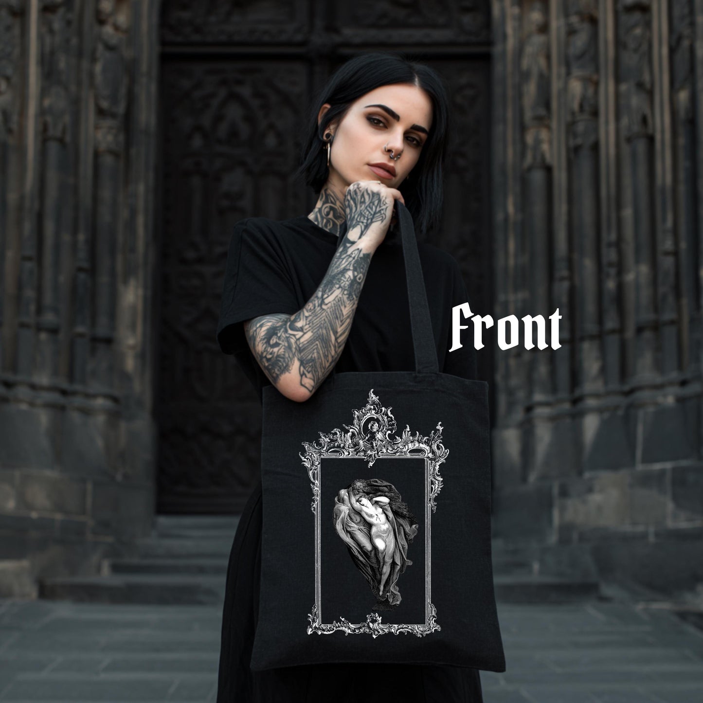 Gustave Doré Dante’s Inferno Tote Bag, V1 – Gothic 1857 Illustration – Dark Academia Cotton Shopper