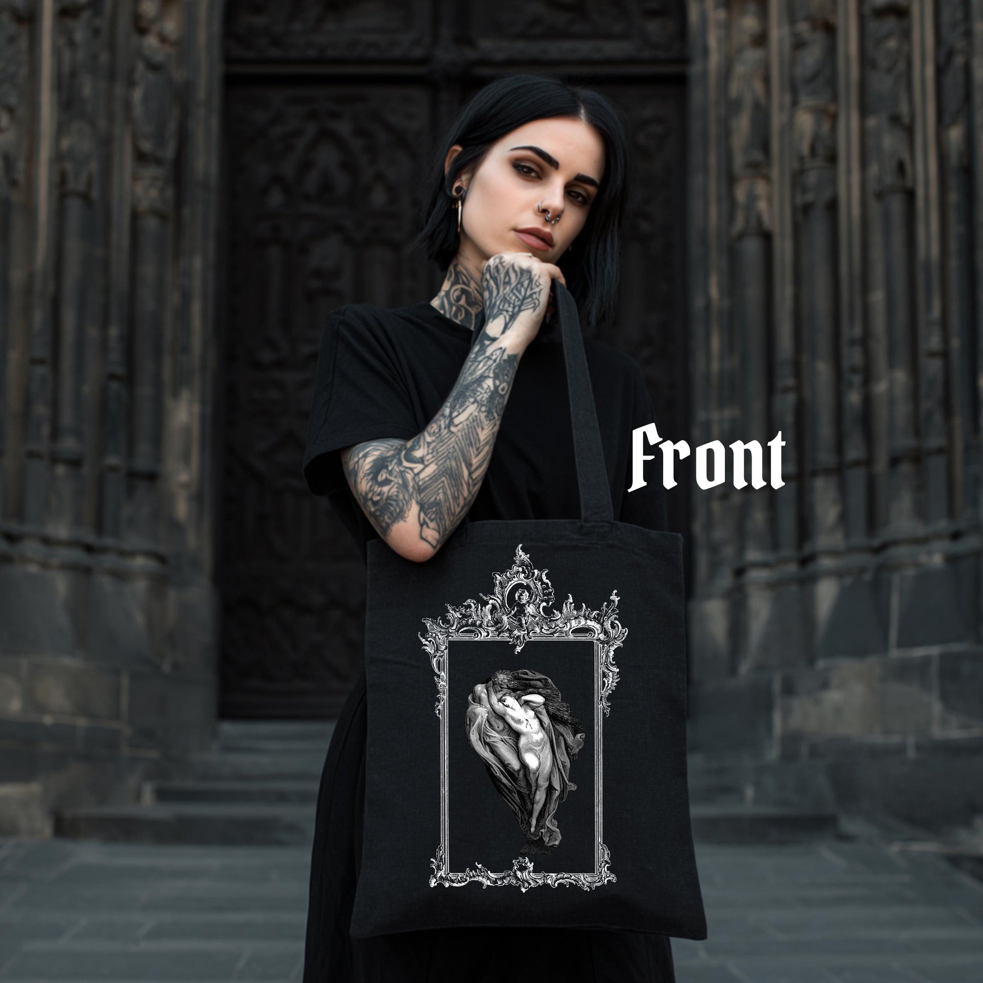 Gustave Doré Dante’s Inferno Tote Bag, V1 – Gothic 1857 Illustration – Dark Academia Cotton Shopper