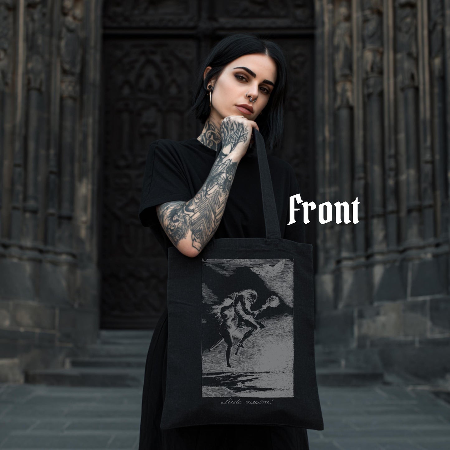 Goya “Linda Maestra” Tote Bag – Gothic Art Print Cotton Shopper – Dark Academia Bag