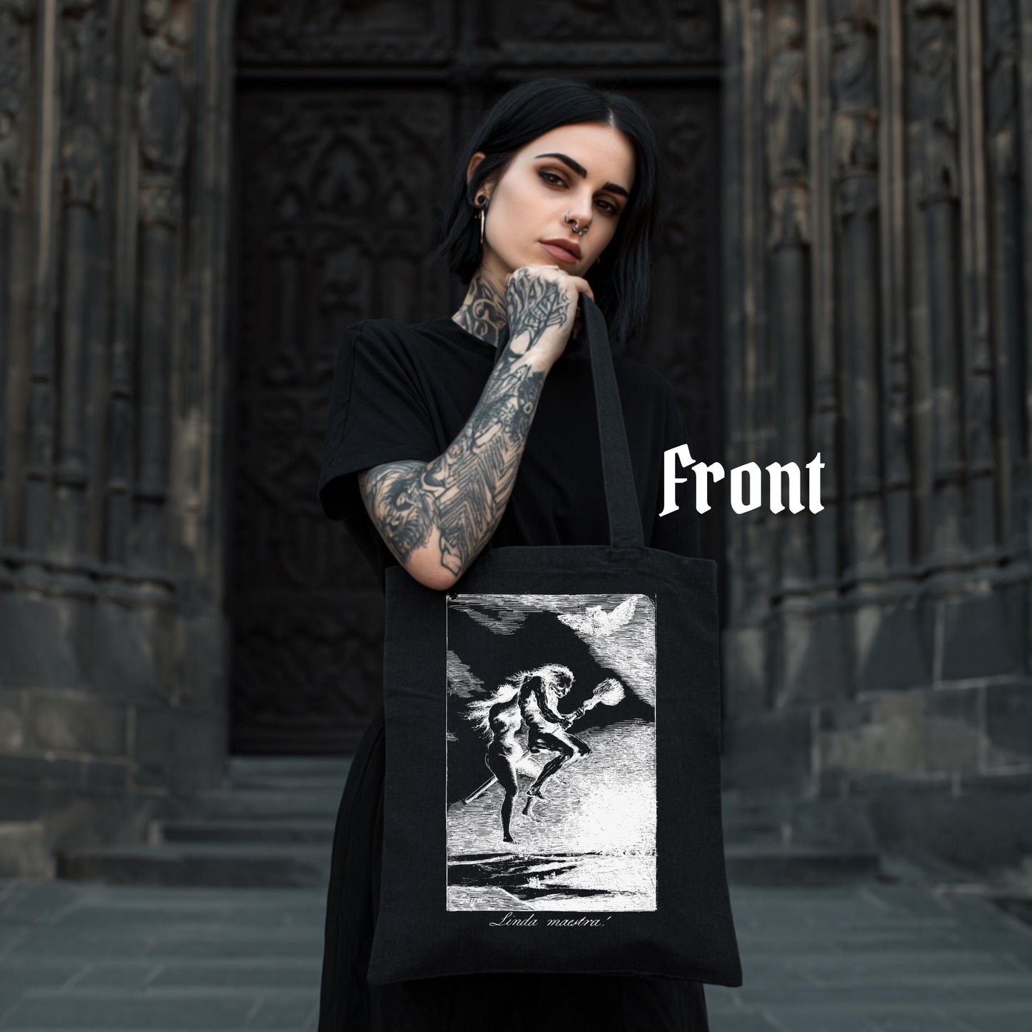 Goya “Linda Maestra” Tote Bag – Gothic Art Print Cotton Shopper – Dark Academia Bag