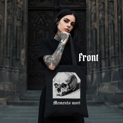 Gothic Tote Bag “Memento Mori” – Dark Academia Cotton Tote with Vintage Art Print– Victorian Macabre Canvas Bag – Gothic Gift