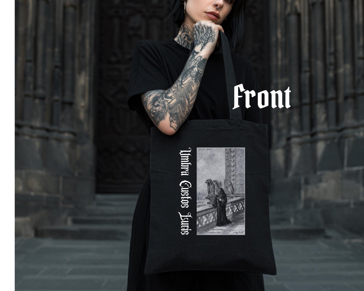 Gothic Tote Bag “Umbra” – Dark Academia Cotton Tote with Vintage Art Print– Vampire Macabre Canvas Bag – Gothic Gift