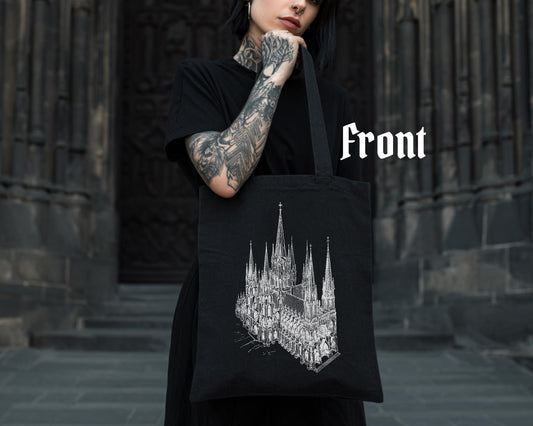 Cathedral Tote Bag V3 – Gothic Architecture Canvas Tote – Dark Aesthetic Bag – Architectural Art Print