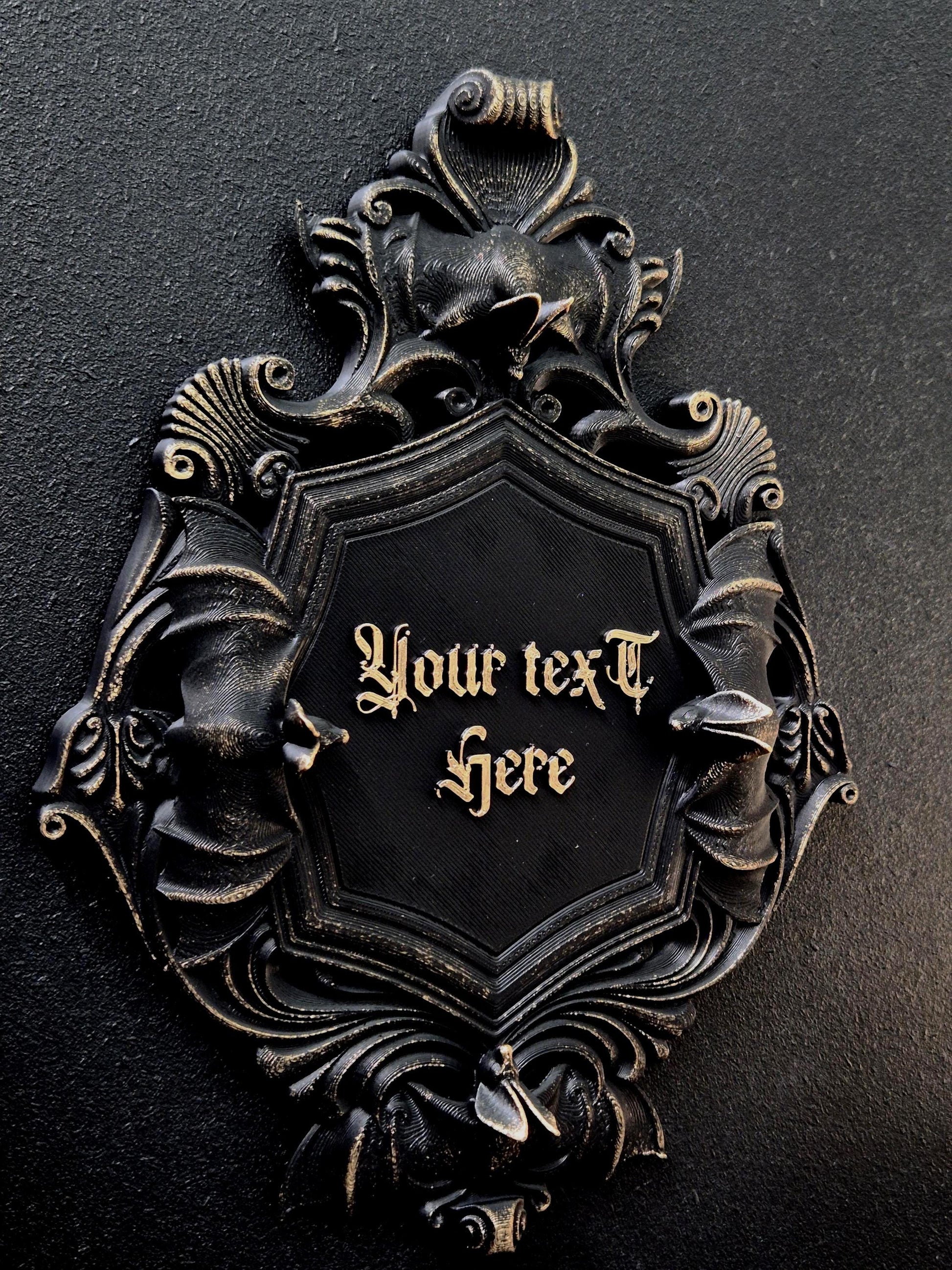 Custom Gothic Wall Plaque, Personalized 3D Printed Dark Home Decor, Victorian Bat Frame, Gothic Name Sign, Goth Gift