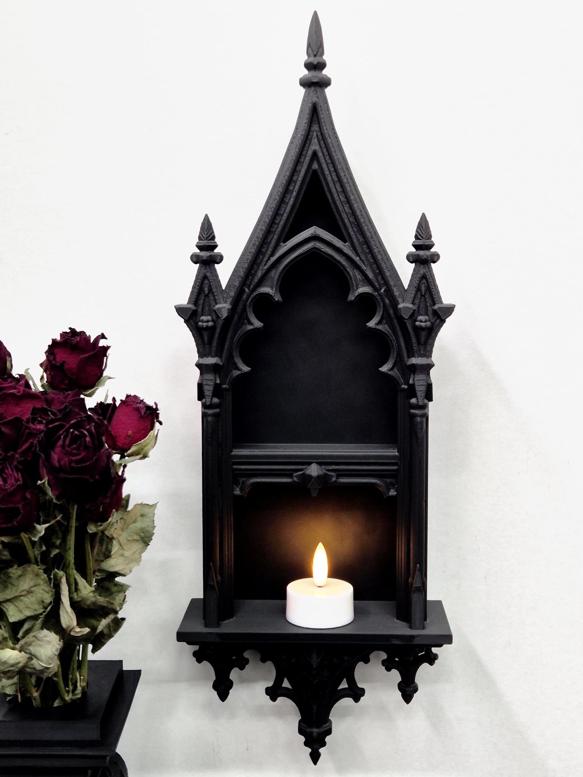 Gothic Cathedral Arch Shelf | 3D-Printed Gothic Wall Decor | Candle Holder & Jewelry Display | Dark Gothic Home, Medieval Gothic Decor