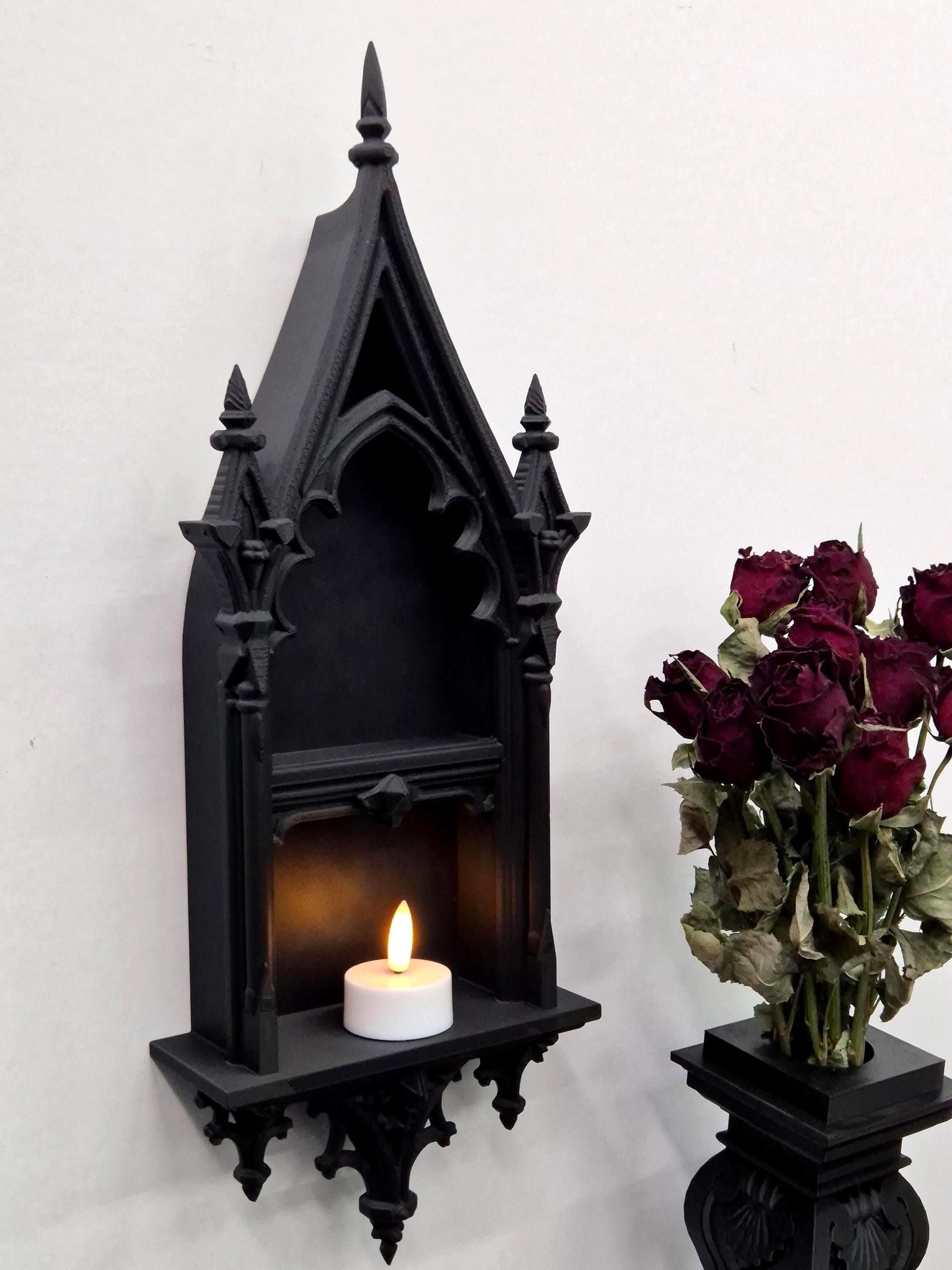 Gothic Cathedral Arch Shelf | 3D-Printed Gothic Wall Decor | Candle Holder & Jewelry Display | Dark Gothic Home, Medieval Gothic Decor