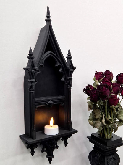 Gothic Cathedral Arch Shelf | 3D-Printed Gothic Wall Decor | Candle Holder & Jewelry Display | Dark Gothic Home, Medieval Gothic Decor