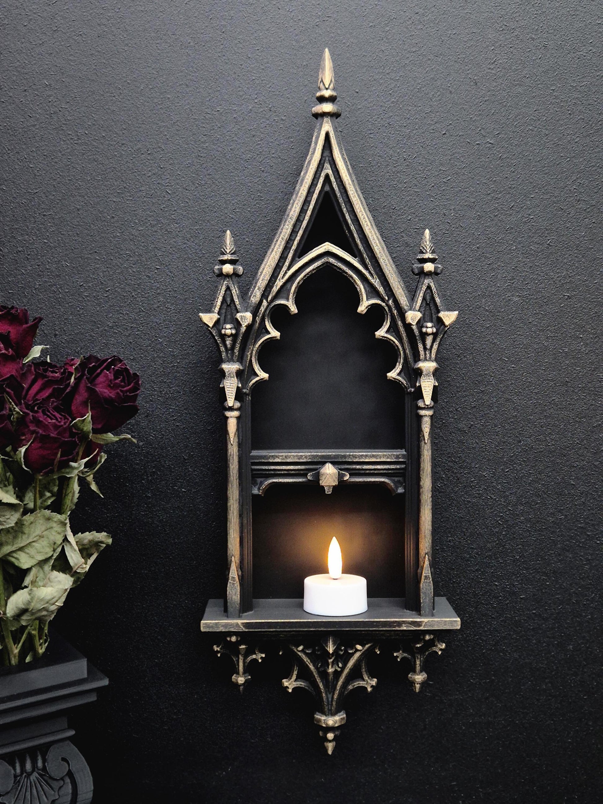 Gothic Cathedral Arch Shelf | 3D-Printed Gothic Wall Decor | Candle Holder & Jewelry Display | Dark Gothic Home, Medieval Gothic Decor