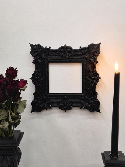 Rococo Picture Frame, Black Baroque Wall Decor, Ornate Victorian Photo Frame, 3D Printed Goth Home Decor | Goth Gift