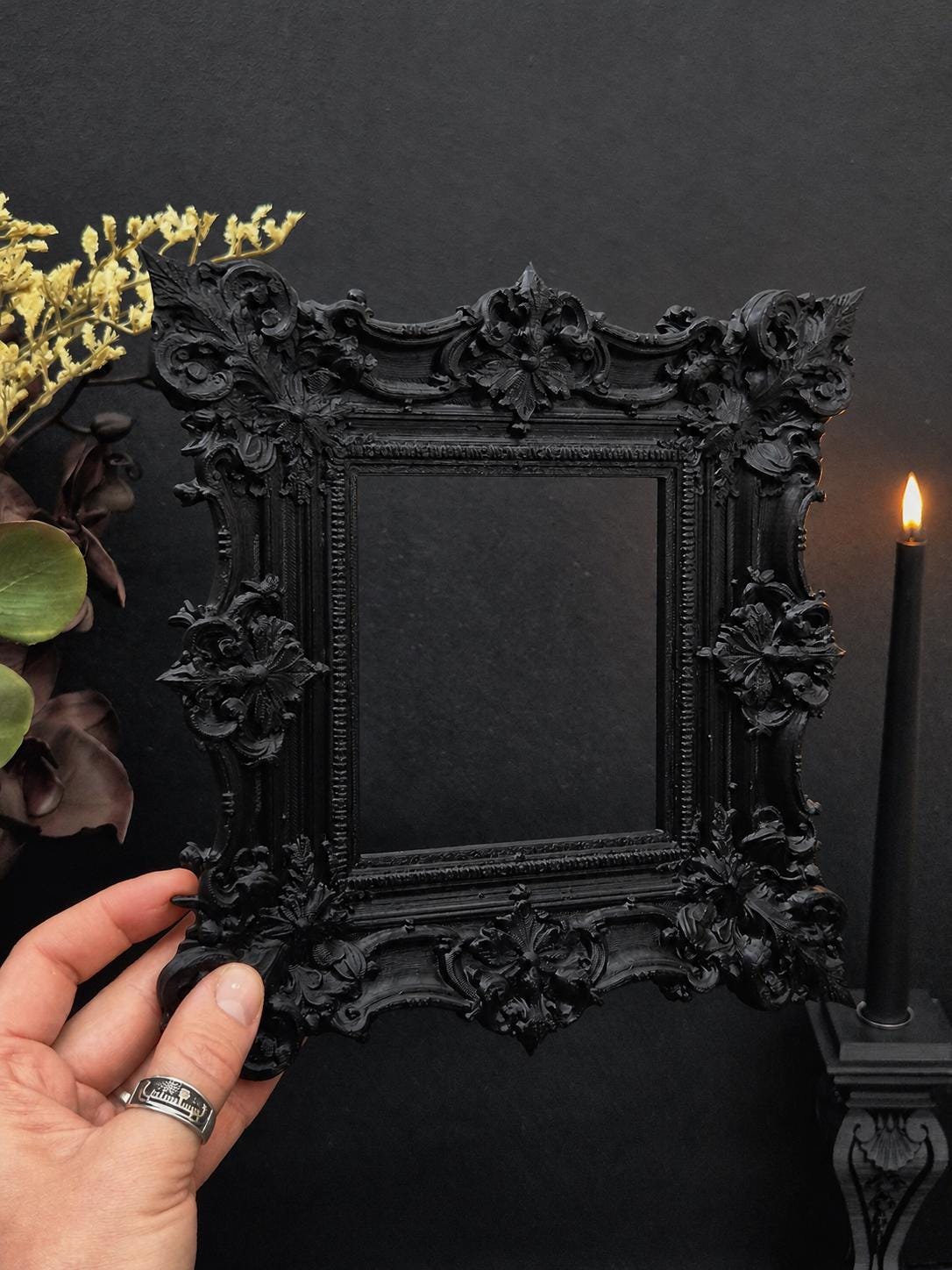 Rococo Picture Frame, Black Baroque Wall Decor, Ornate Victorian Photo Frame, 3D Printed Goth Home Decor | Goth Gift