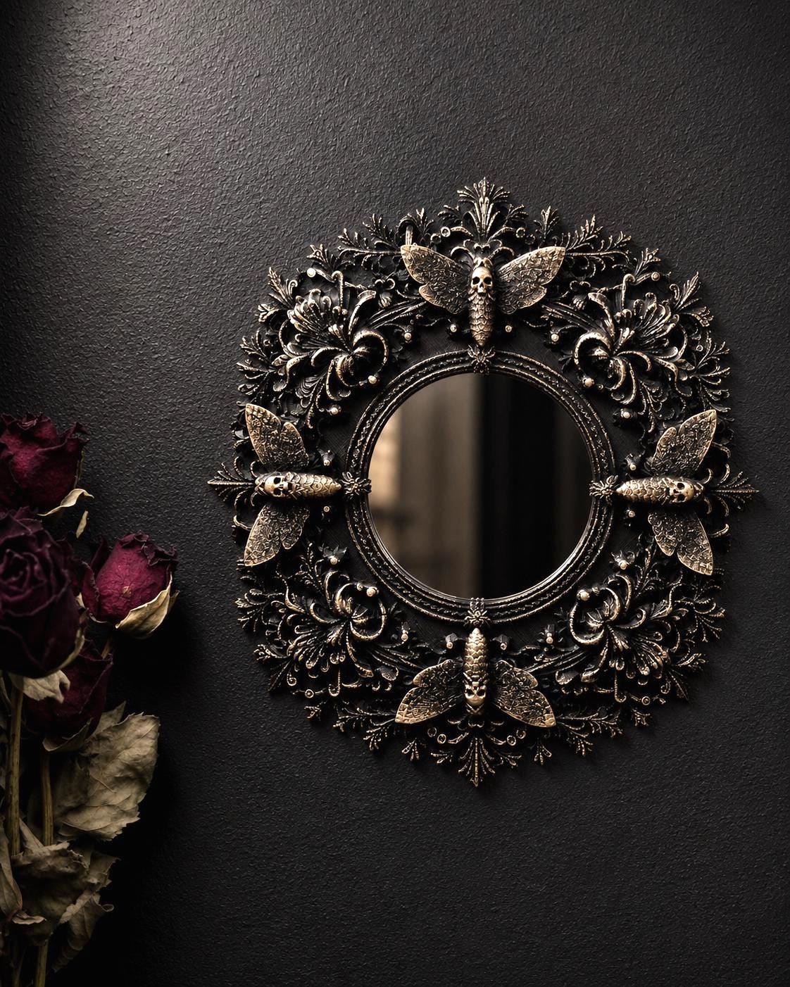 Death Moth Small Ornate Mirror