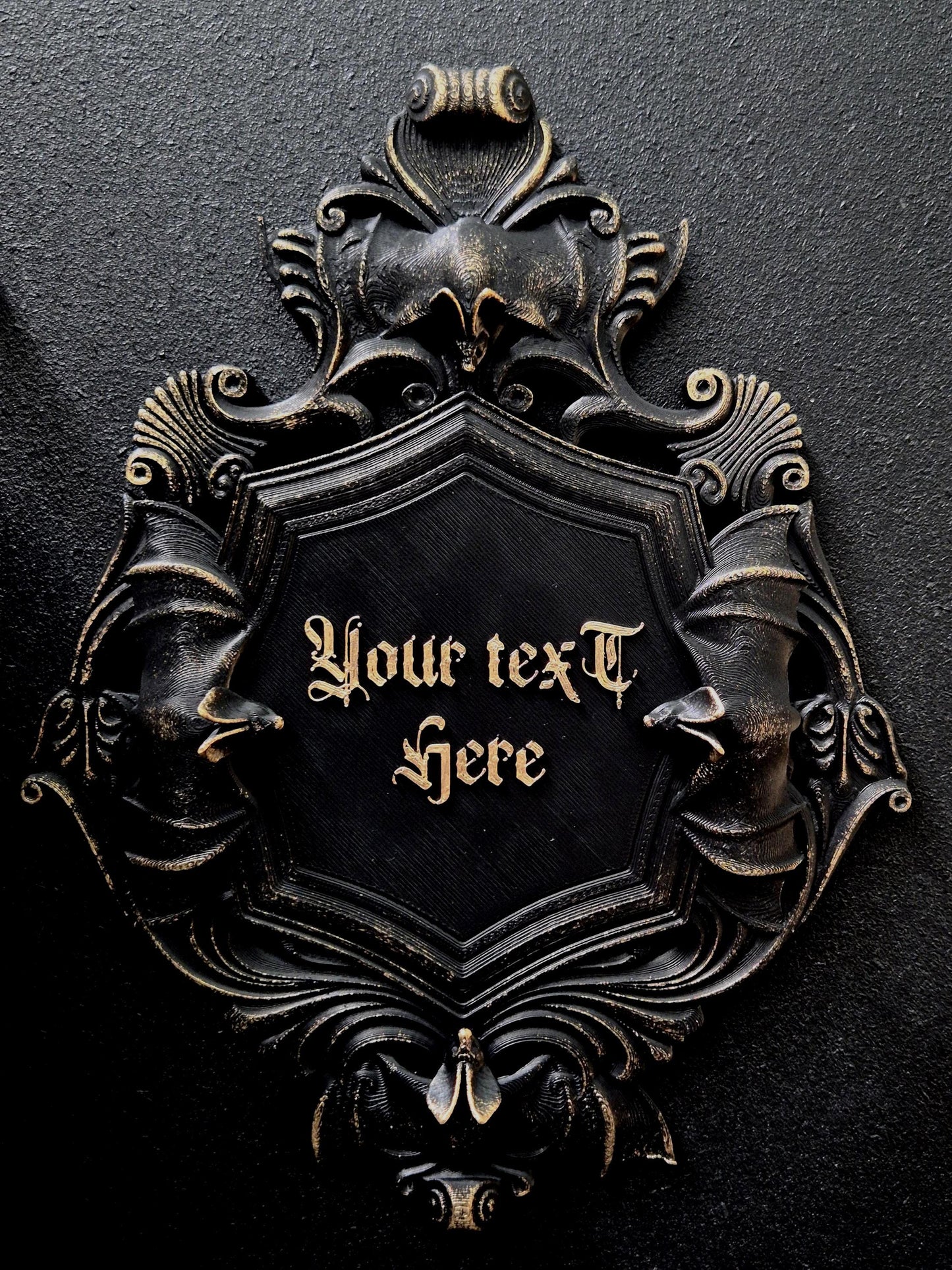 Custom Gothic Wall Plaque, Personalized 3D Printed Dark Home Decor, Victorian Bat Frame, Gothic Name Sign, Goth Gift