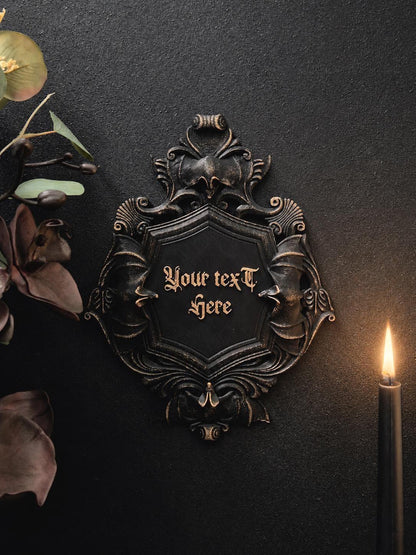 Custom Gothic Wall Plaque, Personalized 3D Printed Dark Home Decor, Victorian Bat Frame, Gothic Name Sign, Goth Gift